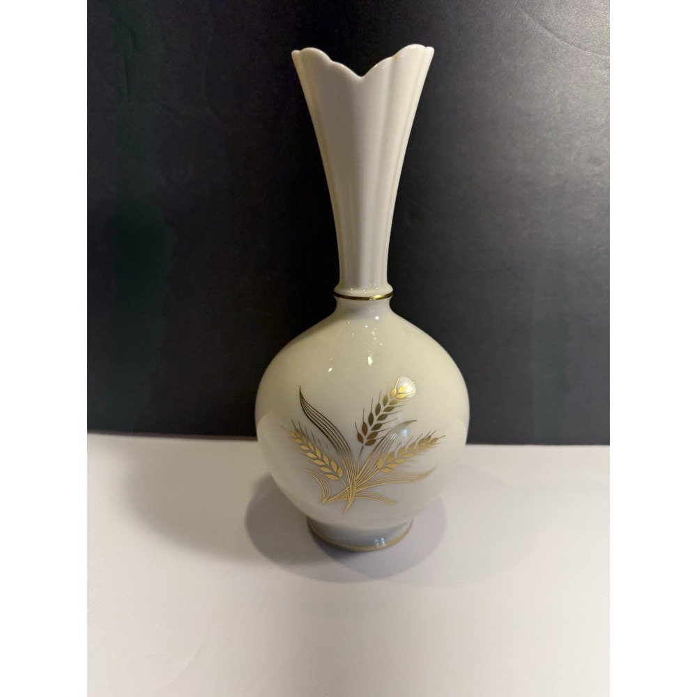 Vintage Lenox Ivory Bud Vase Gold Wheat Design Made in USA 9" Tall